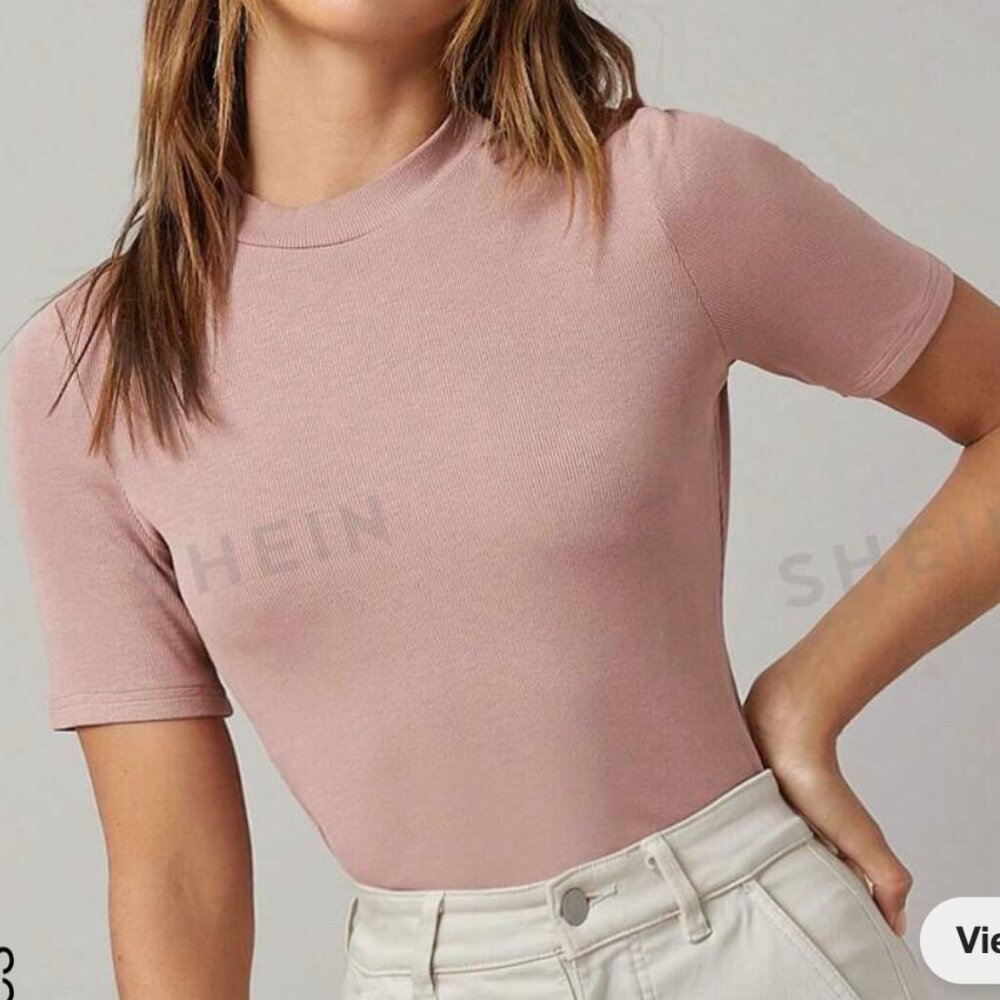 SHEIN BASICS Mock-Neck Rib-knit Top